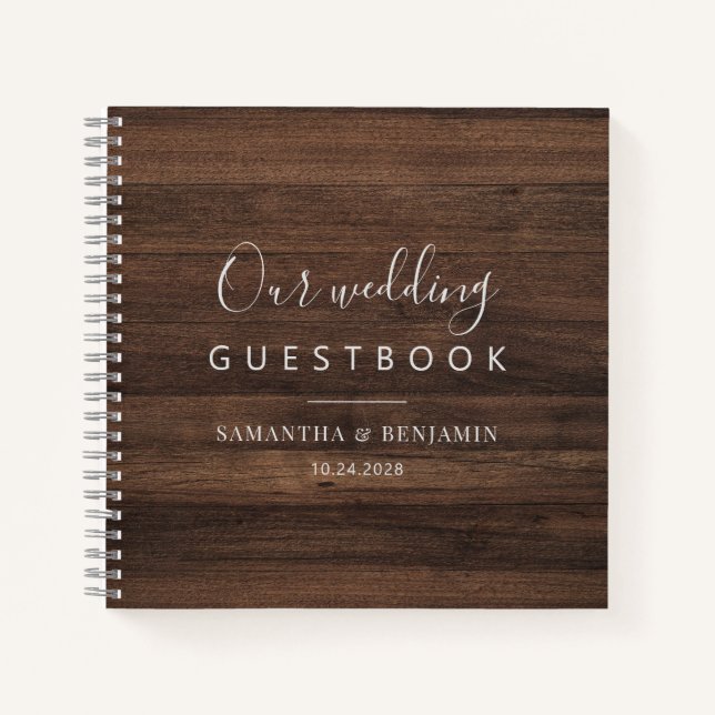 Script rustique Grange Wood Newlywes Livre d'or (Devant)