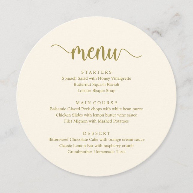 Script rustique moderne, Menu Dîner Mariage (Devant)