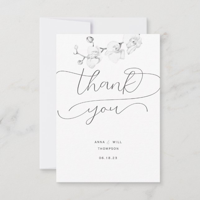 Script Schnörkel Orchid Foto Hochzeit Vielen Dank Dankeskarte (Vorderseite)