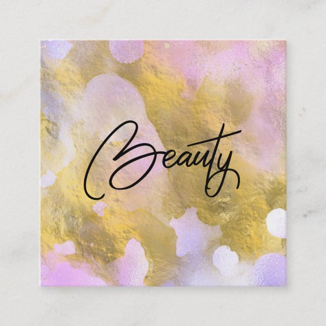 *~* Script SCHÖNHEIT Rainbow Gold Foil Business Ca Quadratische Visitenkarte (Vorderseite)