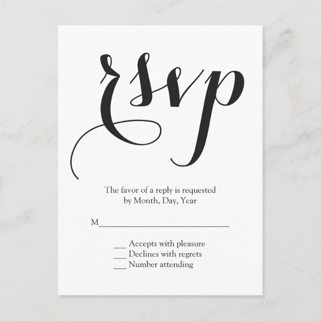 Script Schriftart Hochzeit RSVP Einladungspostkarte (Vorderseite)