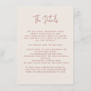 Script Schriftart Moderne Hochzeit Terracotta & Cr Begleitkarte