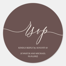 Script Signature Elegant Wedding Chocolate Brown Runder Aufkleber