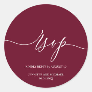 Script Signature Elegant Wedding UAWG burgundy Runder Aufkleber