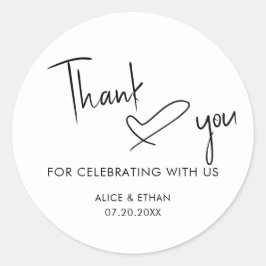 Script Signature Heart Wedding Vielen Dank Runder Aufkleber