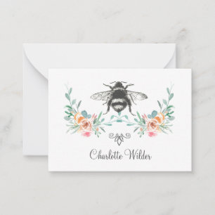 Script Signature Personalisiert Bee Floral Mitteilungskarte