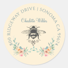 Script Signature Personalisiert Bee Floral Runder Aufkleber