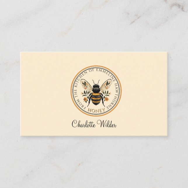 Script Signature Personalized Bee Floral  Telefonnummerkarte (Vorderseite)