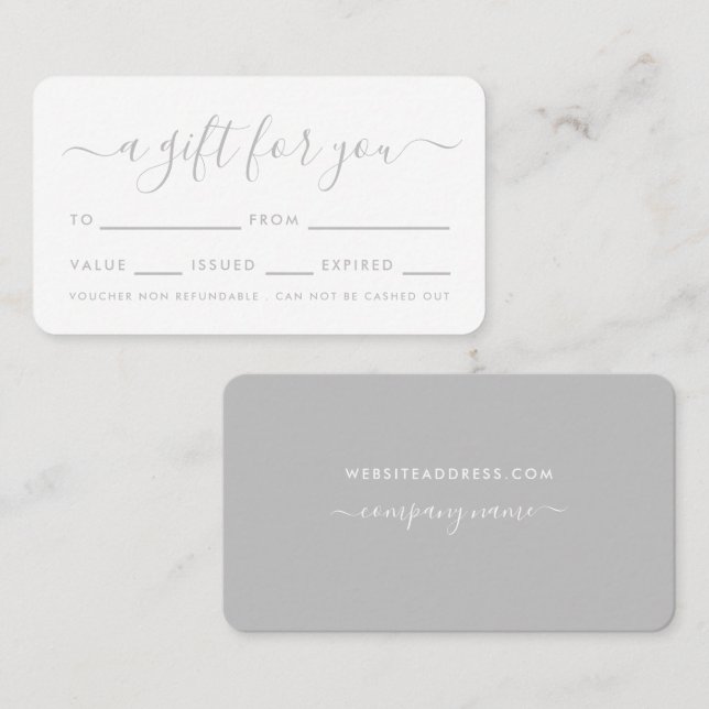 Script simple - Certificats cadeau argent et blanc (Devant / Derrière)