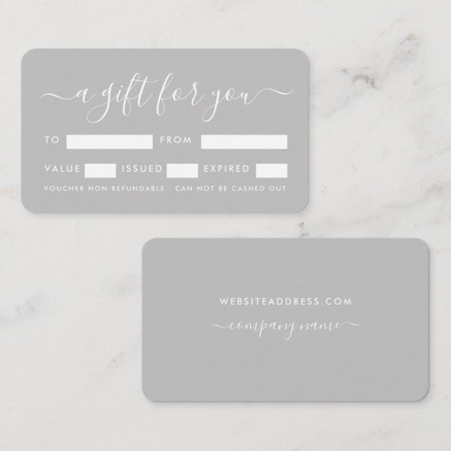 Script simple - Certificats cadeau argent et blanc (Devant / Derrière)