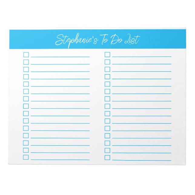 Script Sky Blue 8.5x11 Two Column Checklist Notizblock (Vorderseite)