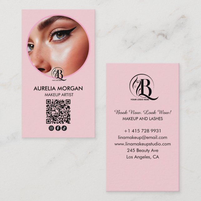 Script Social Icon QR-Code Foto Make-up-Artist Visitenkarte (Vorne/Hinten)