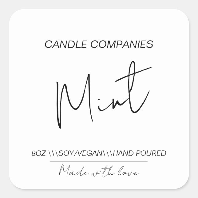 Script Soy Vegan Candle Maker Business Quadratischer Aufkleber (Vorderseite)