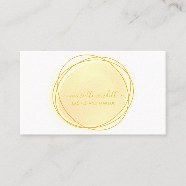 Script Sun Gold Watercolor Circle Monogram Visitenkarte (Vorderseite)