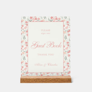 Script Sweet Pea Floral Cream and Pink Wedding Acrylschild