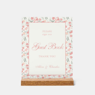 Script Sweet Pea Floral Cream and Pink Wedding Acrylschild