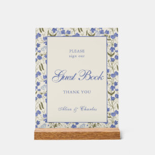 Script Sweet Pea Floral Cream und Blue Wedding Acrylschild