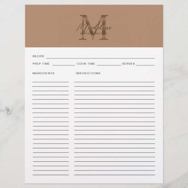 Script Taupe Metallic Gold Monogram Recipe (Vorderseite)