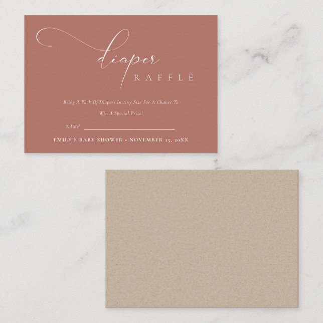 Script Terracotta Rust Diaper Raffle Baby Dusche Begleitkarte (Vorne/Hinten)