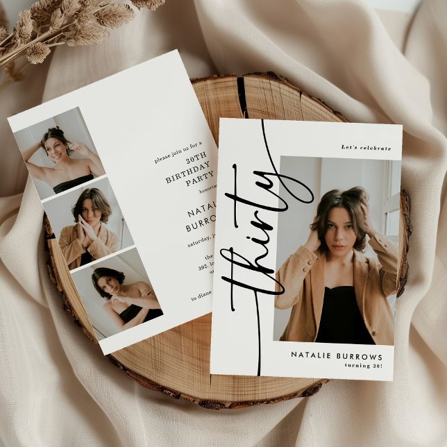 Script Thirty 4 Photo Collage 30th Birthday Einladung (Von Creator hochgeladen)