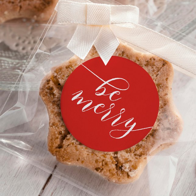 Script Typografie "Be Merry" Runder Aufkleber (Von Creator hochgeladen)