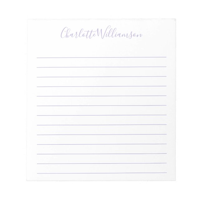 Script Typografy Personalisiert Name Lilac Lined Notizblock (Vorderseite)