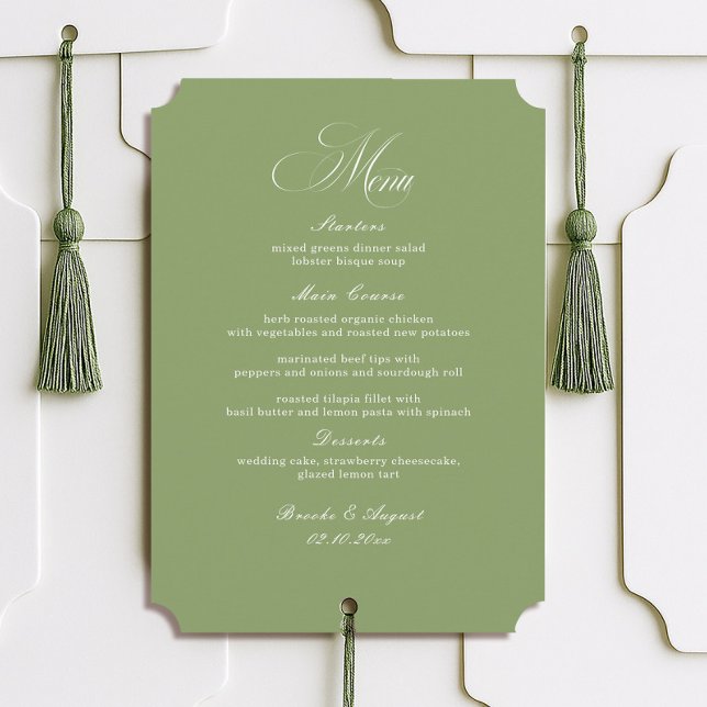 Script Typography Sage Green Wedding Menu Card Einladung (Von Creator hochgeladen)
