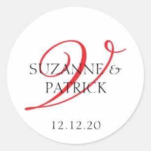 Script V Étiquette Monogramme (rouge / noir)