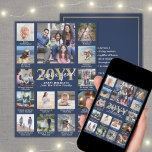 Script Was für ein Jahr! 15 Foto Collage Navy und  Feiertagskarte<br><div class="desc">Was für ein Jahr zu erinnern! Senden Sie stilvolle und fröhliche Grüße und teilen Sie 15 Ihrer Lieblingsfotos mit einer individuellen 12x18 Foto Collage Urlaubskarte. (IMAGE PLACEMENT TIP: Eine einfache Möglichkeit, ein Foto genau so zu zentrieren, wie Sie es gewollt haben, ist es, es einzuschneiden, bevor Sie es auf die...</div>