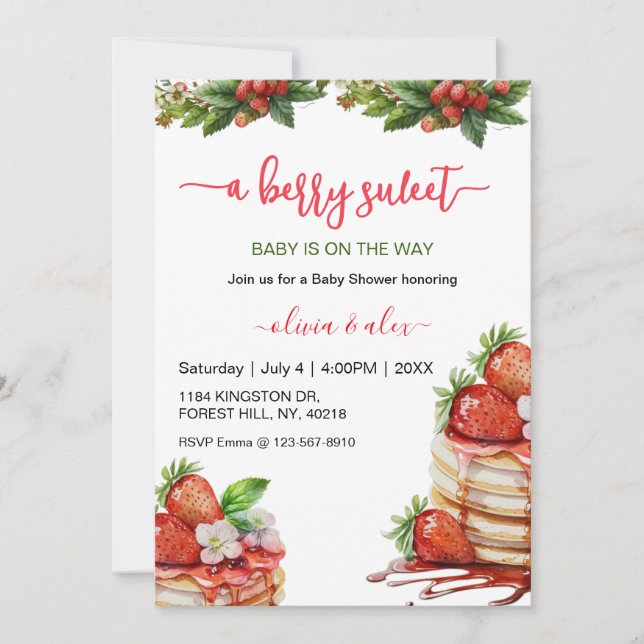 Script Watercolor Berry sweet Baby shower Einladung (Vorderseite)