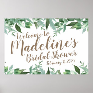 Script Watercolor Greenerity Brautparty Willkommen Poster