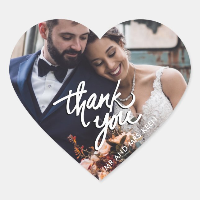 Script Wedding Foto Vielen Dank Herz-Aufkleber (Vorderseite)