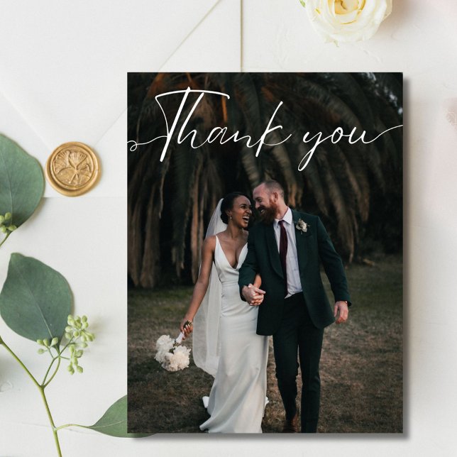 Script Wedding Foto Vielen Dank Postcard Postkarte (Script Wedding Photo Thank You Postcard)