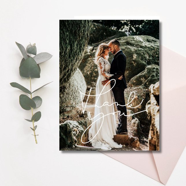 Script Wedding Foto Vielen Dank Postcard Postkarte (Script Wedding Photo Thank You Postcard)