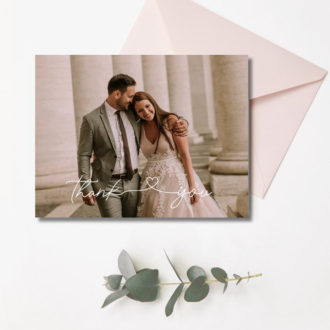 Script Wedding Foto Vielen Dank Postkarte (Script Wedding Photo Thank You Postcard)