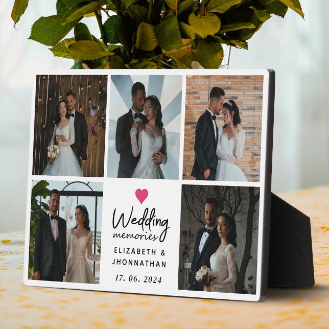 Script Wedding Memories Heart Couple Photo Collage Fotoplatte (Von Creator hochgeladen)