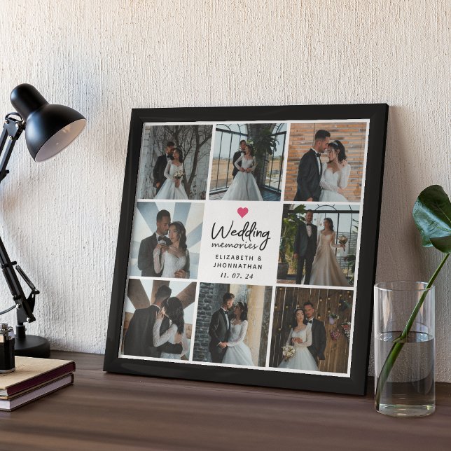 Script Wedding Memories Heart Couple Photo Collage Poster (Von Creator hochgeladen)