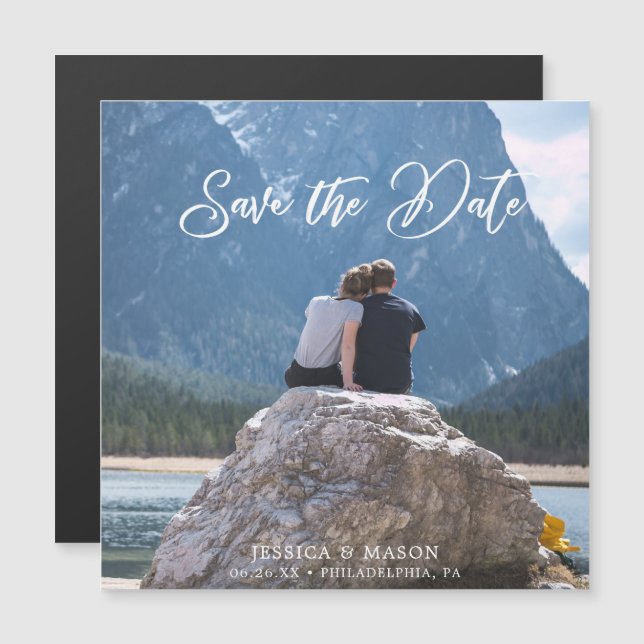 Script Wedding Save The Date Magnets with Photo (Devant / Derrière)
