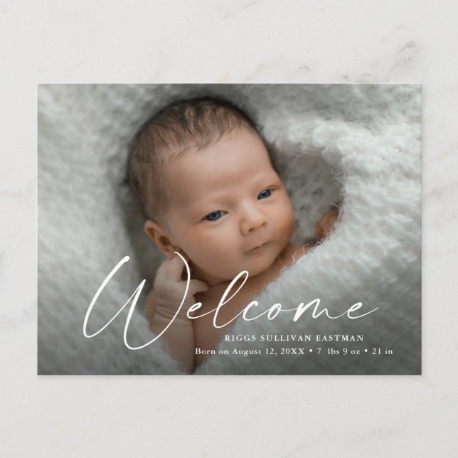 Script Welcome Baby Foto Birth Danke Postkarte (Vorderseite)