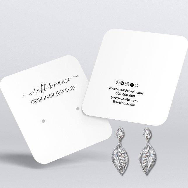 Script White Classic und Chic Jewelry Display Card Quadratische Visitenkarte (Von Creator hochgeladen)