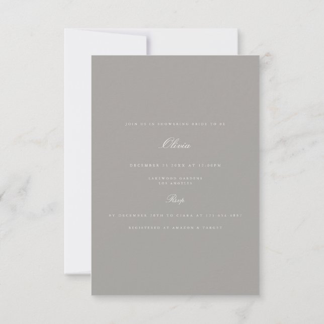 Script White & Gray Bridal Dusche Einladung (Rückseite)