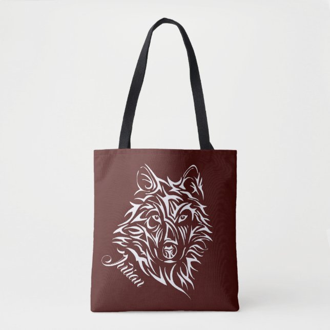 Script White Wolf Kopf auf Blut Red Persönlichen N Tasche (Vorderseite)