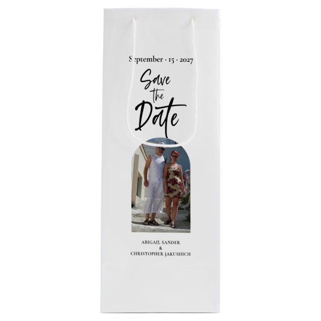 Scripting-Foto Save the Date Geschenktüte Für Weinflaschen (Vorderseite)