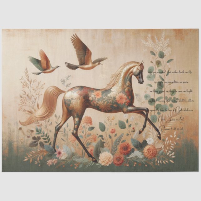 Scripture & Elegant Floral Equine, Decoupage  Seidenpapier (Vorderseite)