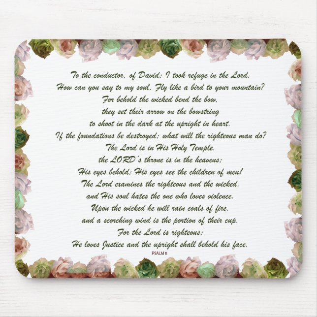 Scripture, Psalm 11, Green Gray Roses Mousepad (Vorne)