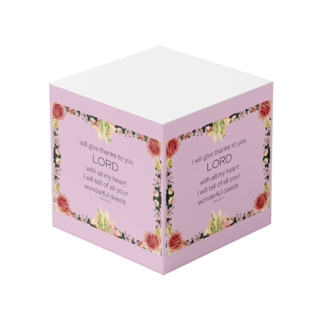 Scripture Psalm 9, Floral Würfel (Vorderseite Schrägansicht)