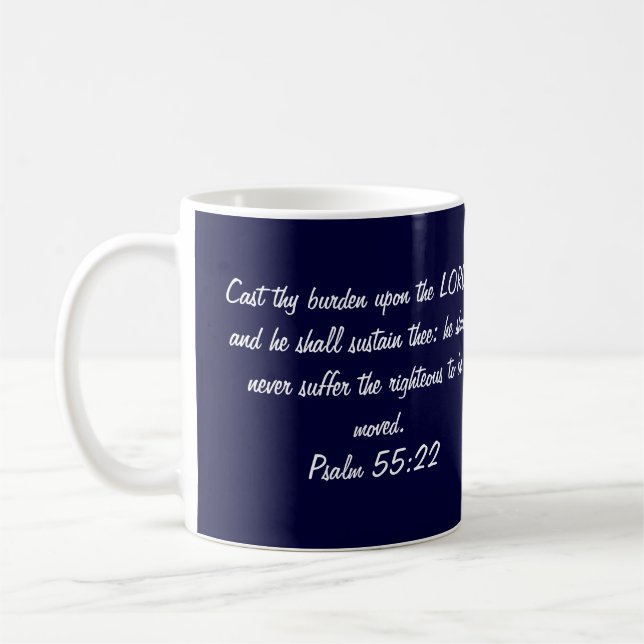 Scripture-Tasse, Psalm-55:22 Kaffeetasse (Links)
