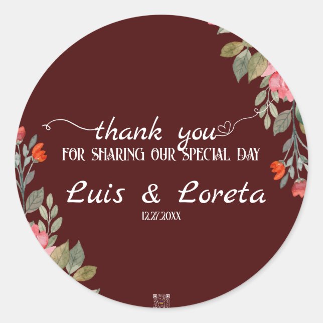 Scripture Wedding Vielen Dank Runder Aufkleber (Vorderseite)