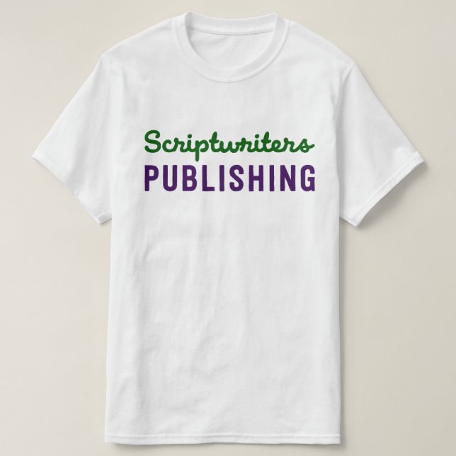 Scriptwriters-Veröffentlichengrüne/lila T T-Shirt (Design vorne)