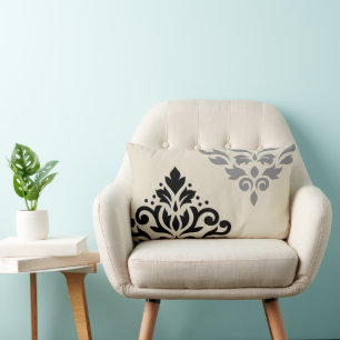 Scroll Damask Art I Black Gray Creme Lendenkissen